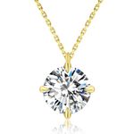 KRKC Moissanite Necklace, 14K Gold Chains For Women, 3 Carats Diamond Pendant Necklaces, Round-Cut Lab Grown Diamond With Adjustable 18+2 Inches 14K Yellow Gold Plated Chain, S925 Sterling Silver, D Color VVS1, Christmas Valentines Gift For Mom Girls Wife