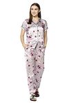 Trendif Women's Pink Japanese Satin Floral Print Night Suit/Top Pyjama Set - 3733