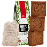 Aleppo Soap Set 3x 60% Olive Oil, 40% Laurel Oil (each ca. 200gr, total ca. 600 gr) + 1x Sisal Soap Bag | hair soap,shaving,handmade,vegan