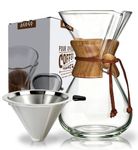 AGOGO Pour Over Coffee Maker Glass - Barista Kit with 304 Stainless Filter for Home, Office, Camping, Cafes - Easy Clean Coffee Dripper Set (Soft Towel&Brush) (1000ml Classic w/SS Filter)
