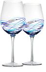 Bezrat Wine Glasses Hand Painted - Set of 2 - Women Wine Gift - Wine Lover Glass - Beautiful Glassware Gifts Ideas for Women Inspired by 'Duomo di Milano' Mothers Day - 12 oz (Blue)