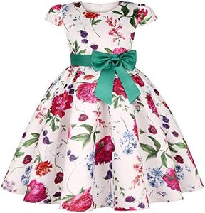 FEOYA - Girl Fomal Dress Flower Princess Elegant Gown Birthday Party Dresses Kid Printed Formal Suit Pageant Outfit Wedding Bridesmaid Prom Child Ceremonial Costumes for 7-8 Years