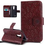 LG G3s Case,LG G3s Cover,ikasus Embossing Mandala Flowers Sunflower Pattern Premium PU Leather Magnetic Flip Folio Kickstand Wallet Case with Card Slots Protective Case Cover for LG G3s,Brown