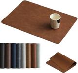 Univo Colors Washed Cowhide Pattern PU Leather Big Placemats Set of 8 Heat Resistant Kitchen Table Mats, Waterproof Wipeable for Party Decoration(Big Size-Red Brown Retro Cowhide Pattern)