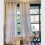 Urban Space 100% Cotton Curtain for Long Door, Boho Decorative Curtains 8 feet Long with Eyelets and Tieback, 2 Curtains with 2 Cushion Covers (8x4ft, Cushion Cover- 16x16 inch, Ikat Orange)