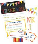 Hadley Designs 25 Rainbow Banner Kids Thank You Cards, Fill In Thank You Notes For Kid, Blank Personalized Thank Yous For Birthday Gifts, Stationery For Children Boys and Girls