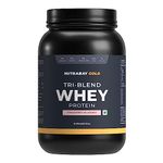 Nutrabay Gold Tri Blend Whey Protein Powder (Hydrolyzed, Isolate & Concentrate) - 25g Protein, 5.6g BCAA, 4.2g Glutamic Acid - 1Kg, Strawberry Milkshake