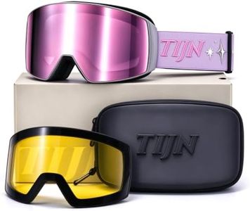 TIJN Anti Fog Ski Goggles, Magnetic OTG UV400 Snowboard Goggles Women Men | 2 Magnetic Replaceable Lenses, OTG Fits for Small Glasses, Anti Fog, UV400 Protection, Helmet Compatible for Snow Sports