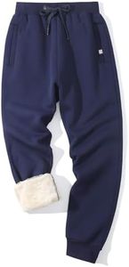 Flygo Men's Fleece Pants Winter Warm Joggers Pants Active Sherpa Lined Sweatpants(Rib Bottom Navy-3XL)