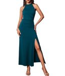 GRACE KARIN Women's Ball Dresses Long Halterneck Evening Dresses with Slit Sexy Party Cocktail Dress Bodycon Maxi Dress, Blue Green, L