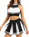 YiZYiF Womens Schoolgirls Outfit Cheerleadering Uniforms Mock Neck Crop Top with Pleated Skirt Cheer Leader Costumes Black M