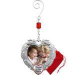 Memorial Christmas Photo Ornament - Always in Our Hearts - Heart-Shaped Angel Wing Design with Clear Rhinestone Accents and a Decorative Hook for Xmas Tree