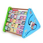 N2K2 ENTERPRISE Wooden Activity Triangle Center Alphabet Blocks Abacus Clock Writing Counting Beads Assembly 4 in 1 Cube Toys for Babies Montessori Learning Toy for 1-5 Year Old Kids