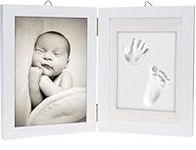 Chuckle - 2 Baby Hand and Foot Clay Print Photo Frame Keepsake Kits - Gift for Mothers Day, New Mum and Parents Newborn Baby Shower Party and Nursery Room Decoration - White