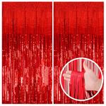 2 Pack Red Streamers Party Backdrop Christmas Decorations Foil Fringe Backdrop Curtains Carnival Casino Theme Birthday New Year Holiday Celebration Bachelorette Party Decorations Supplies