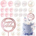 Colorful Ball Cake Topper Mini Balloon Cupcake Topper DIY Foam Ball Artificial Dried Flower Cake Insert Decoration for Wedding Anniversary Baby Shower Birthday Party Supplies (Clear White Pink)