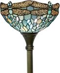 Tiffany Floor Lamp Torchiere Up Lighting W12H66 Sea Blue Stained Glass Crystal Bead Dragonfly Shade Antique Standing Iron Base 1E26 Foot Switch S147 WERFACTORY Lamps Home Office Decoration Gifts…