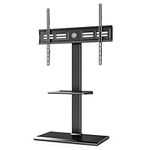 FITUEYES TV Floor Stand 1.4m with Iron Base for 50-85 Inch TV, 70° Swivel & Height Adjustable Tall TV Stand with Adjustable Metal Shelf, Universal TV Mount Max VESA 800x400mm Holds 50kg