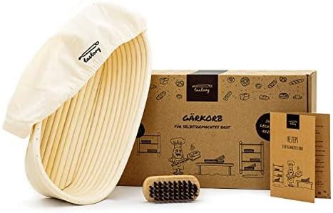Tastory® Cesta Fermentacion pan ovalada de 28 cm que incluye cepillo de madera y receta | Cesta de fermentación de 1 kg hecha de mimbre para hornear pan - Kit para hacer pan