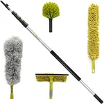 DocaPole 36 ft Reach Cleaning Kit with 7-30 Foot Telescoping Extension Pole, 3 Dusting Attachments 1 Window Squeegee & Washer, Cobweb Duster, Microfiber Feather Duster