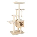 COSTWAY Wooden Cat Tree, 170cm Cat Climbing Tower with Sisal Scratching Posts, Condo, Large Top Perch, Multi-Level Cats Activity Center for Kittens