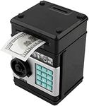 Electronic Piggy Bank Cash Coin Can Money Locker Auto Insert Bills Safe Box Password ATM Bank Saver Birthday Gifts for Kids, Cartoon Safe Bank Box Perfect Toy Gifts for Boys Girls (Black)