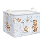 Clastyle Blue Sleeping Bear Baby Box for Boys Girls Stars Moon Baby Hamper Basket for Toys Clothes, 36L