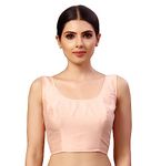 Studio Shringaar Women's Readymade Art Silk Sleeveless Saree Blouse (Peach, 34)