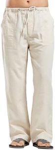 Cegerne Hommes Pantalon en Lin Long Léger Pantalon Médiéval Coupe Ample Vacances Plage, Kaki-B, XL