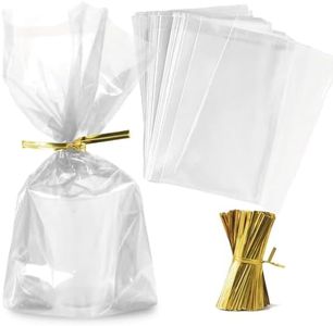 Zcintert Clear Cello Cellophane Treat Bags 100 Pcs - 11.8" x 15.8" (2mils), Plastic Gift Bags for Candy, Party Favor, Cookies, Candies Packaging, with 4” Twist Ties