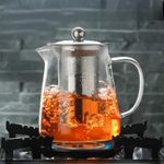 Roy Enterprise Gas Stove Safe Glass Kettle – 750ml Borosilicate Teapot with Steel Infuser, Heat-Resistant Design & Drip-Free Spout for Loose Leaf and Blooming Teas (750ml)