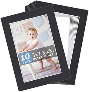 Somime 10 Pack Pre-Cut 5x7 Black Picture Mats for 4x6 Photos - White Core Bevel Cut Frame Matte, Acid Free, Ideal for Frames/Artwork/Prints