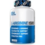 Evlution Nutrition 1500mg L-Arginine Capsules - High Strength L Arginine Supplement for Enhanced Nitric Oxide Production plus Protein and Creatine Synthesis - Preworkout Nitric Oxide Supplement