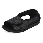 Pregnant Woman Elder Men Extra Wide Sandal Adjustable Upper Open Toe Edema Swollen Feet Diabetic Slippers Breathable Mesh Anti-Slip Rubber Sole Comfort Walking Shoes Sneaker Black