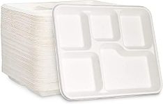 NYHI Disposable Paper Plates 125 Pack Compartment Plates 100% Compostable Plates for Parties Picnic Camping Divided Paper Trays with 5 Compartments Disposable Ideal for Cafeteria Schools