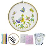 Embroiderymaterial Cross Stitch Hand DIY Embroidery Kit for Beginners, Adults with Butterfly Garden Design, Sewing DIY Kit for Adults with Instruction, Hoop, Fabric, Threads & Needle (Complete Kit)