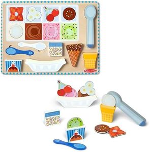 Melissa & Doug Set da gioco e puzzle magnetico in legno Gelati, 16 pezzi magnetici con paletta e cibo giocattolo in legno per bambini e bambine dai 2 anni in su