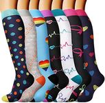 DRESHOW Compression Socks (7 Pairs)15-20 mmHg is Best Graduated Athletic & Medical for Men & Women, Running, Flight, Travels, 7 Pack Multicolour 01, S-M
