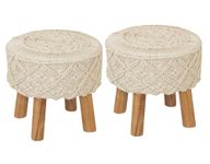 BOHOME CRAFT Ottoman Pouffes Set Of 2 Stool For Living Room Sitting Furniture Footrest Seat Pouf Puffy Foam Stool | Foot Stool For Office Home Decor, 16X16X17 Inch (Ivory)