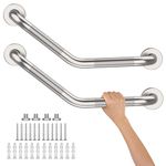 16 Inch Angled Grab Bar 2 Pack, Munzong Brushed Nickel Bathroom Grab Bar Handle w/Anti-Slip Knurled Grip, Stainless Steel Bath Balance Bar, Safety Hand Rail Support,Handicap Elderly Senior