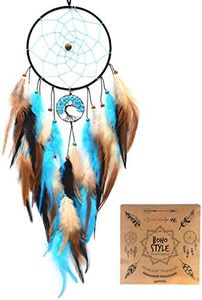 Urdeoms Blue Tree of Life Dream Catchers for Bedroom Adult Boho Big Dream Catcher for Boys Girls with Crystal Turquoise Hanging Ornament and Feathers Blessing Gifts(NO.33)