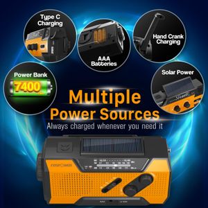 FosPower Emergency Weather Radio – Portable Hand Crank, Orange