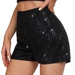 PengFaXin Womens Sequins High Elastic Waist Solid Night Out Glitter Party Shorts(Black, Medium)