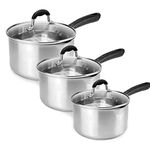 Set of 3 Stainless Steel Saucepans | Crockery Dinner Set | Boiling Pan | Stainless Steel Pans | Induction Saucepans | Saucepans for Ceramic Hobs | M&W