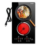 Jessier 12 Inch Electric Cooktop - 2 Burners Countertop & Built-in Electric Stove Top, 120V Plug in Electric Cooktop, Timer, Child Safety Lock, Over-Temperature Protection, Sensor Touch Control