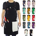 Stenffy Handmade Work Apron,Cotton Canvas,Multiple Pockets,Adjustable Cross Back Weight Apron,BBQ,Cafe,Kitchen,Painting,Carpenter,Artist Apron,Aprons for Men,Women,Sizes M to XXL,Black