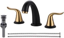 WOWOW Black and Gold Widespread Bathroom Faucet Bathroom Sink Faucet 3 Hole Vanity Faucet 2 Handle Basin Faucet 8 Inch Mixer Tap with Pop Up Drain and Supply Hose