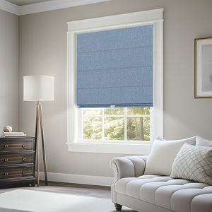 BERISSA Blackout Roman Shades for Windows Cordless,Pull Down Linen Fabric Roman Blinds,Privacy Window Shades for Door Windows,Bedroom,Office,Easy to Install,Blue,Custom Size