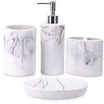 zccz Bathroom Accessory Sets, 4 Pieces Bathroom Accessories Complete Set Vanity Countertop Accessory Set with Marble Look, Includes Lotion Dispenser Soap Pump, Tumbler, Toothbrush Holder and Soap Dish