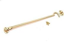 12" (300mm) Polished Brass Heavy Duty Brass Cabin Hook & Eye Silent Catch/Latch/Holder/Back Gate/Shed/Patio Door